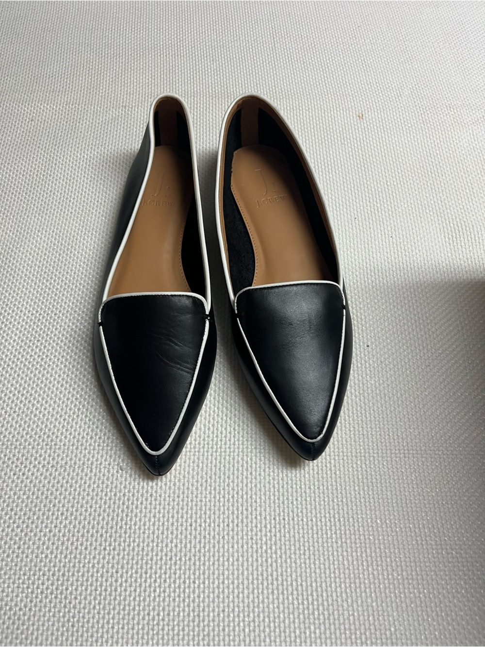 J. Crew Black Pointed Flats with White Piping